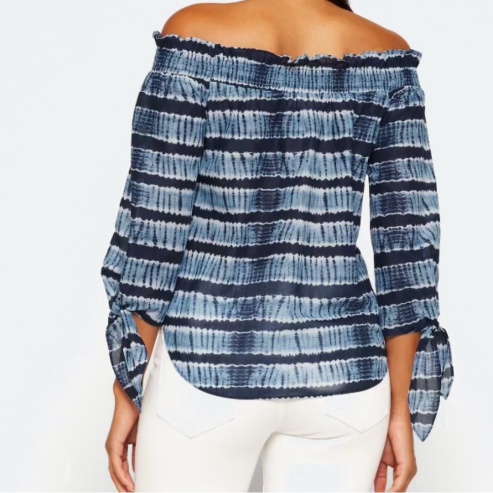 Michael Kors Blue Tie-Dye Off-Shoulder Blouse - Picture 2 of 4